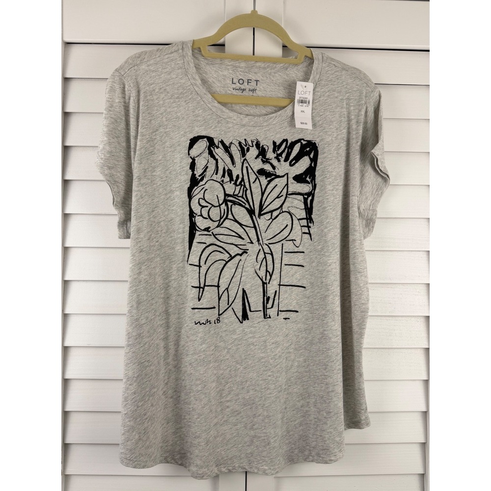 LOFT Graphic Tee XXL Gray Floral Vintage Soft Cotton NEW